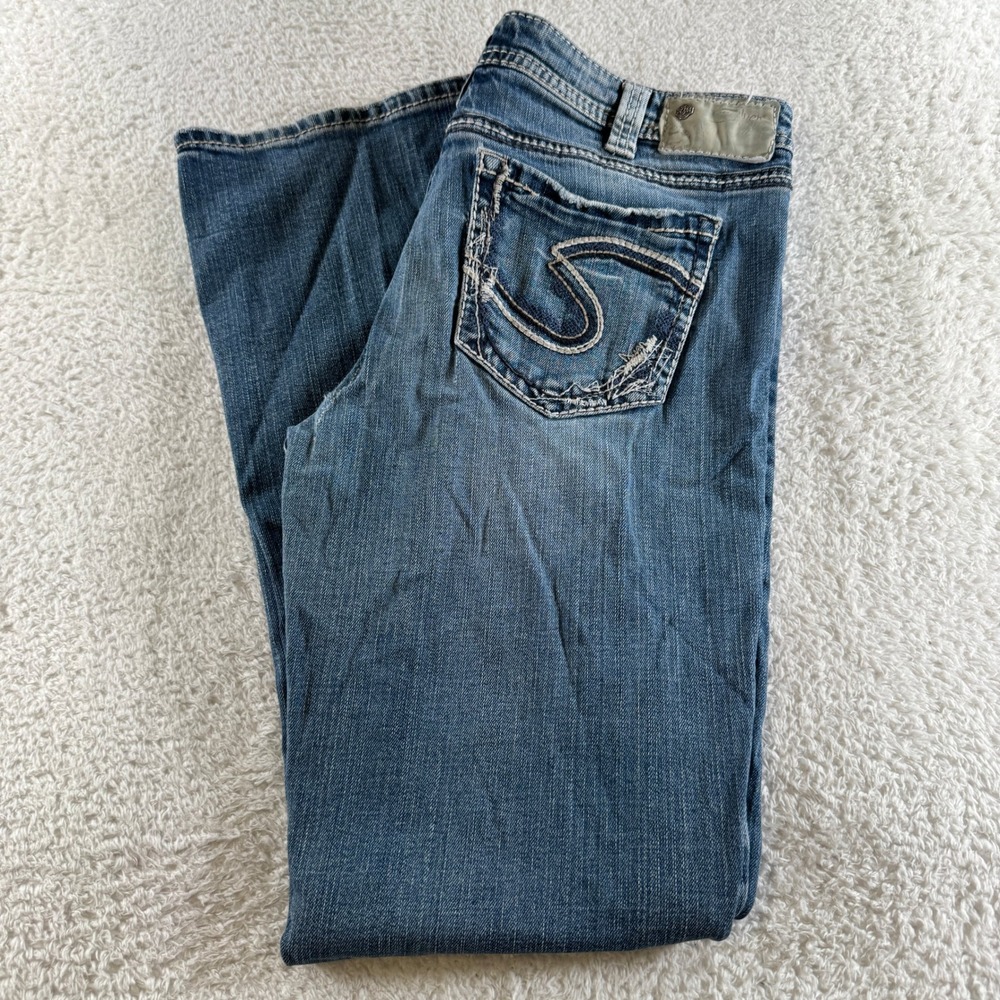 Women's Size 32x31 Silver Aiko Bootcut Medium Wash Denim Blue Jeans Cowboy Clean